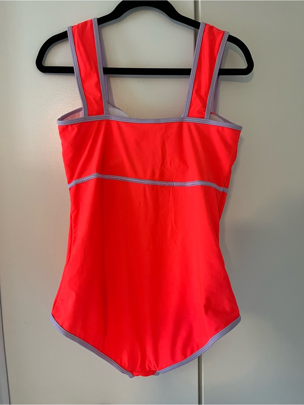 Neon Coral Bow One-Piece Swimsuit with Lavender Trim NWOT - Picture 3 of 3